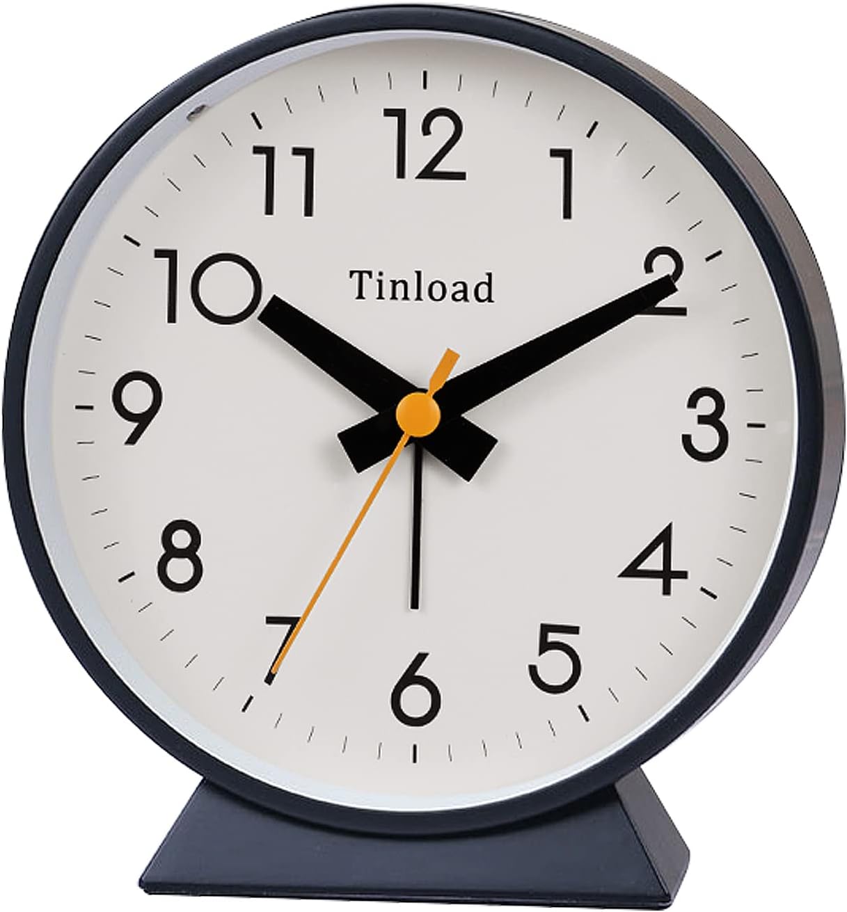 Tinload 4.5" Battery Operated Analog Alarm Clock, Small Silent Bedside Desk Clock with Night Light, Blue