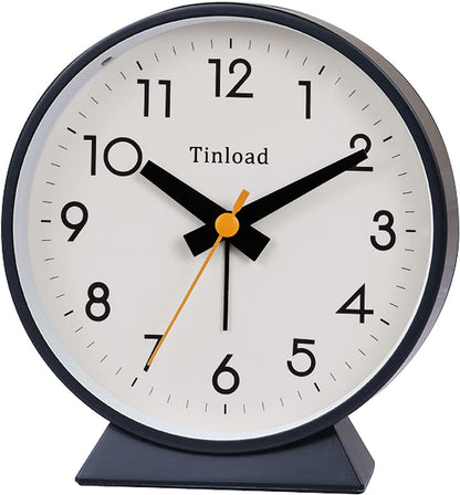 Tinload 4.5" Battery Operated Analog Alarm Clock, Small Silent Bedside Desk Clock with Night Light, Blue