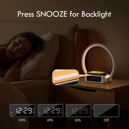 WILIT Bedside Lamp with Alarm Clock, Sunrise Wake-up Light, Wood Grain