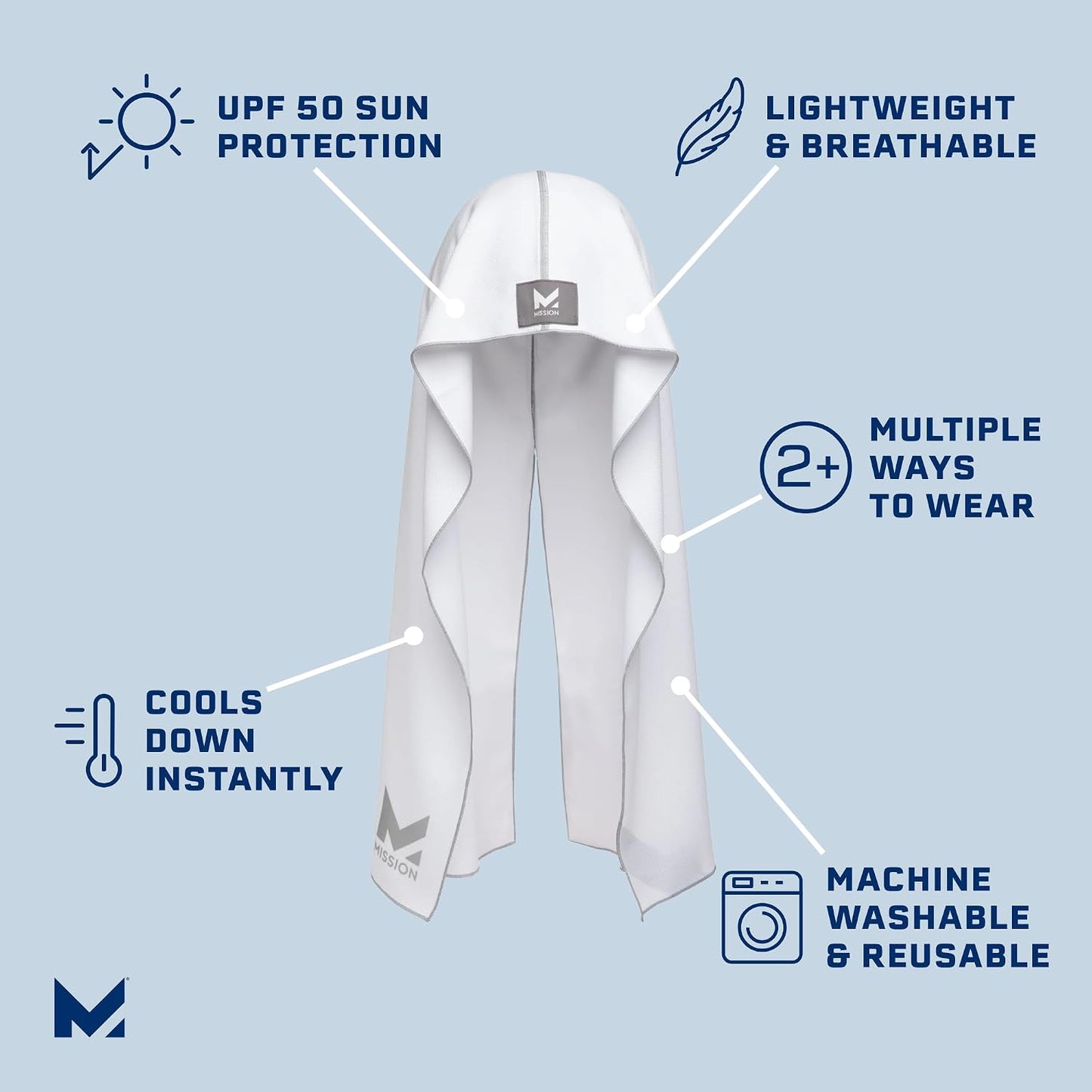 MISSION Cooling Hoodie Towel, Evaporative Cool Technology, Cools Instantly When Wet, UPF 50 Sun Protection, Contours Your Head to Stay in Place, Great for Sports, Fitness, Gym