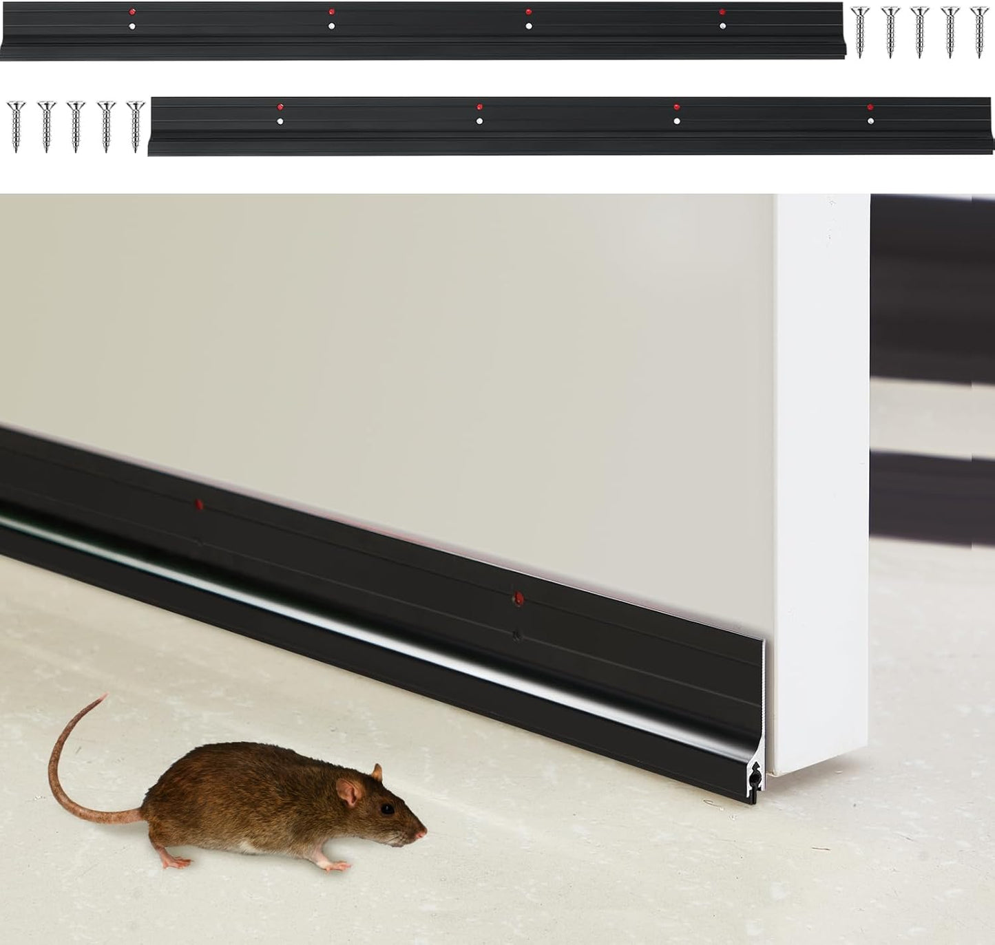 Gisafai 2 Pcs 36 Inches Door Mouse Stopper, Metal Sweep, Silver | Aluminum Strip Blocks Rodents Under Door, Reduces Noise and Drafts, Weather Seal for Energy Saving, Includes Screws