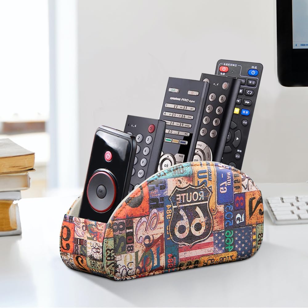Pu Leather TV Remote Control Holder with 5 Compartments,Remote Caddy/Tray | Bedside Table Desk Storage Box/Organizer for Pen,DVD,Blu-Ray,Media Player,Heater Controller,Cosmetics,Glasses,Office Supplies