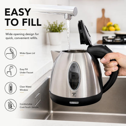 Moss & Stone Red Stainless Steel Electric Kettle, 1.2L Cordless 1500W | Small, portable hot water tea kettle, fast boiling pot, boil-dry protection, auto shut-off, blue Illuminate LED light