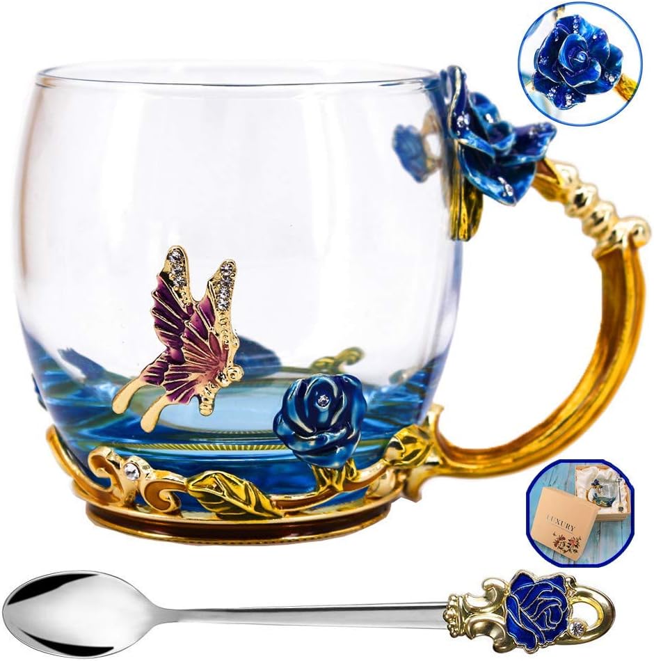 Luka Tech 35OZ Enamel Glass Flower Teapot Gifts For Women