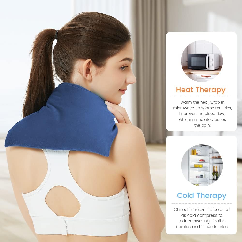 MORLIDEN Microwavable Heated Neck Wrap Warmer and Shoulder Weighted Heating Pad Microwave for Hot and Cold Compress - Purple