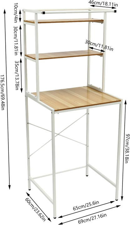Over Washer and Dryer Storage Shelf Portable Organizer Rack Space Saver Standing Rack with Adjustable Feet for Bathroom Laundry Room (Black+Oak)