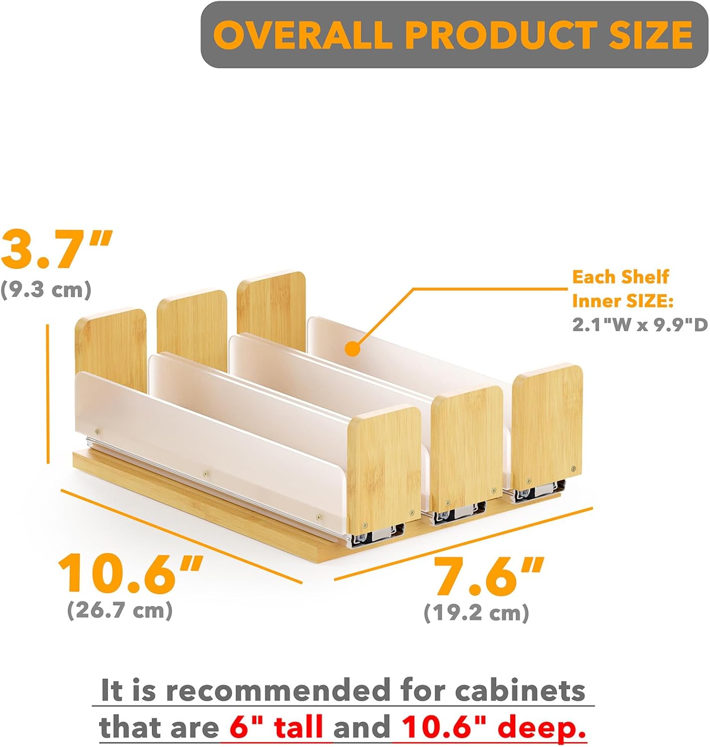 SpaceAid Bamboo Pull Out Spice Rack Organizer for Cabinet, Heavy Duty Slide Out Seasoning Kitchen Pantry Sliding Vertical Organization, 7.6" Wide, 3 Drawers(2" Wide), 2-Tier, Natural