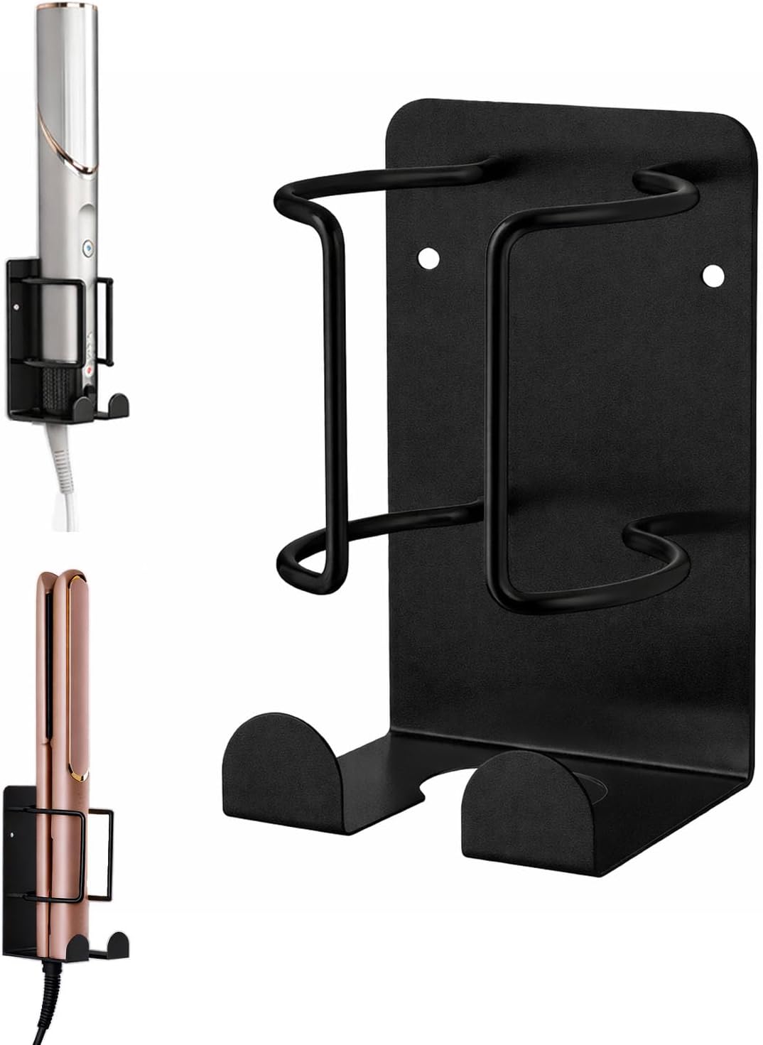 Hair Dryer Holder Wall Mounted, Stainless Steel Blow Dryer Holder for Bathroom, Hair Dryer and Straightener Holder Adhesive or Drilling, Hair Tool Organizer for Salon Barber Shops Banjekt