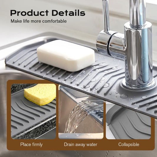 Kitchen Sink Faucet Mat, 2025 New Foldable Faucet Mat for Kitchen Sink, 30in Silicone Faucet Guard & Draining Mat Keep Countertops Dry Splash Guard (Green, 30in)