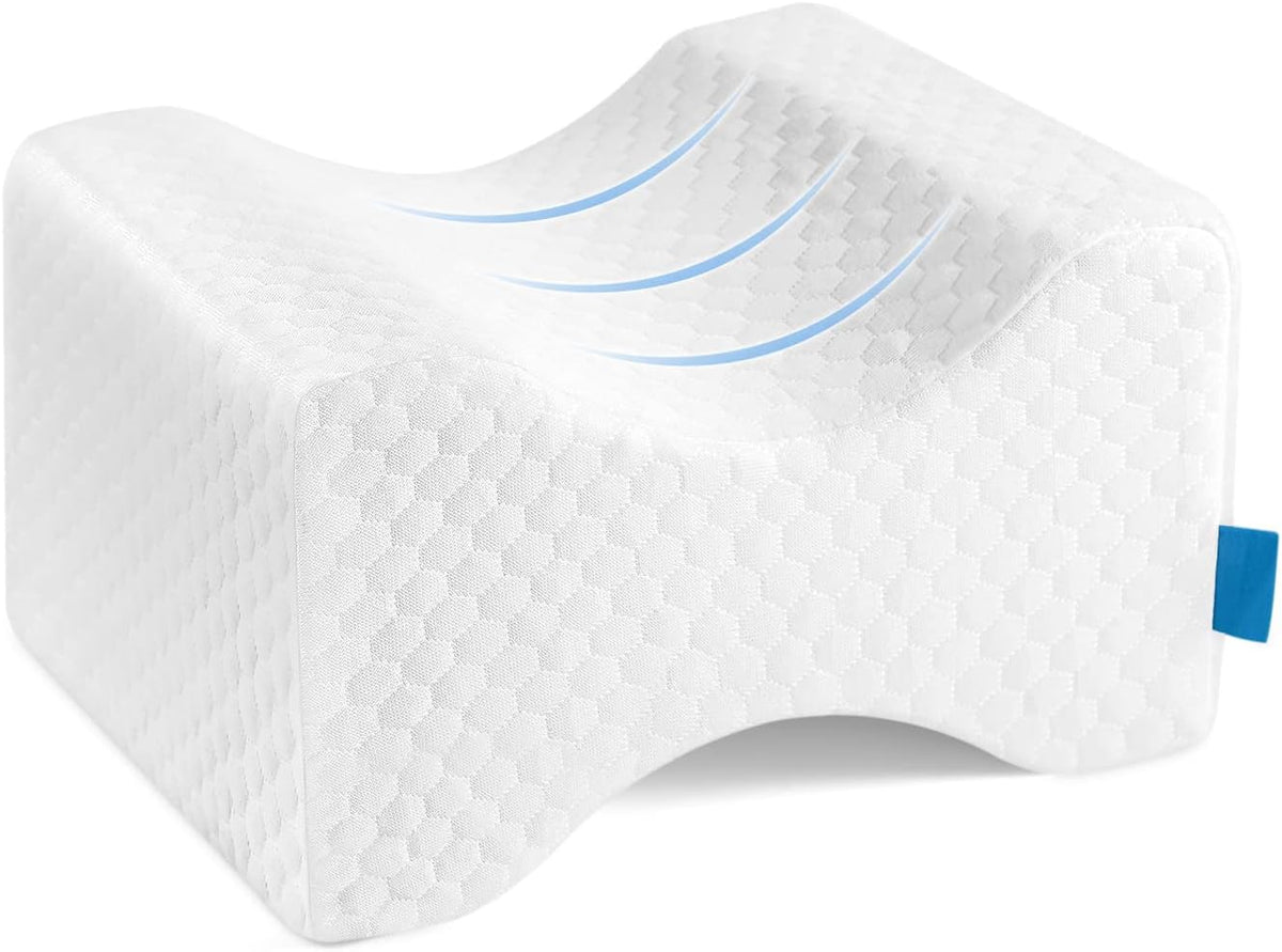LESUMI Memory Foam Knee Pillow, Sleeping Leg Pillow, for Side Sleepers & Pregnant Women - for Spinal Alignment, Relief Sciatica, Knee, Back, Leg & Hip Pain, with Washable Cover & Travel Bag, White