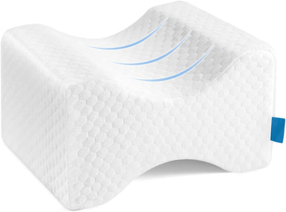 LESUMI Memory Foam Knee Pillow, Sleeping Leg Pillow, for Side Sleepers & Pregnant Women - for Spinal Alignment, Relief Sciatica, Knee, Back, Leg & Hip Pain, with Washable Cover & Travel Bag, White