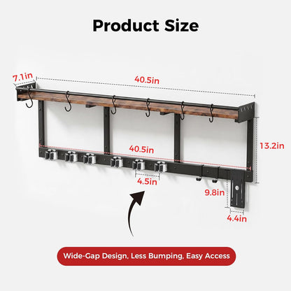 Broom Holder Wall Mount with Shelf, Black, L | 3 in 1 Broom and Mop Organizer, Wall Hanging, For Laundry, Garage, Utility, Vacuum Stand Alternative