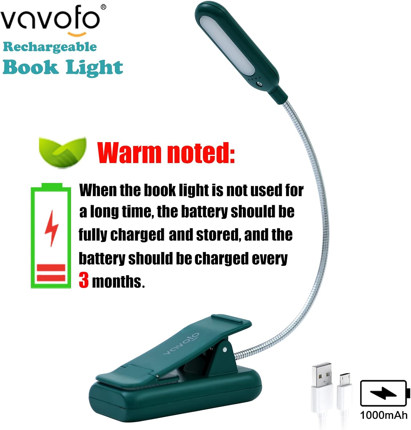 VAVOFO Rechargeable Book Light for Reading in Bed Kids, 7 LED Reading Light with 9-Level Warm Cool White Daylight, Eye Care Lamp with Power Indicator for Bookworms (Yellow)