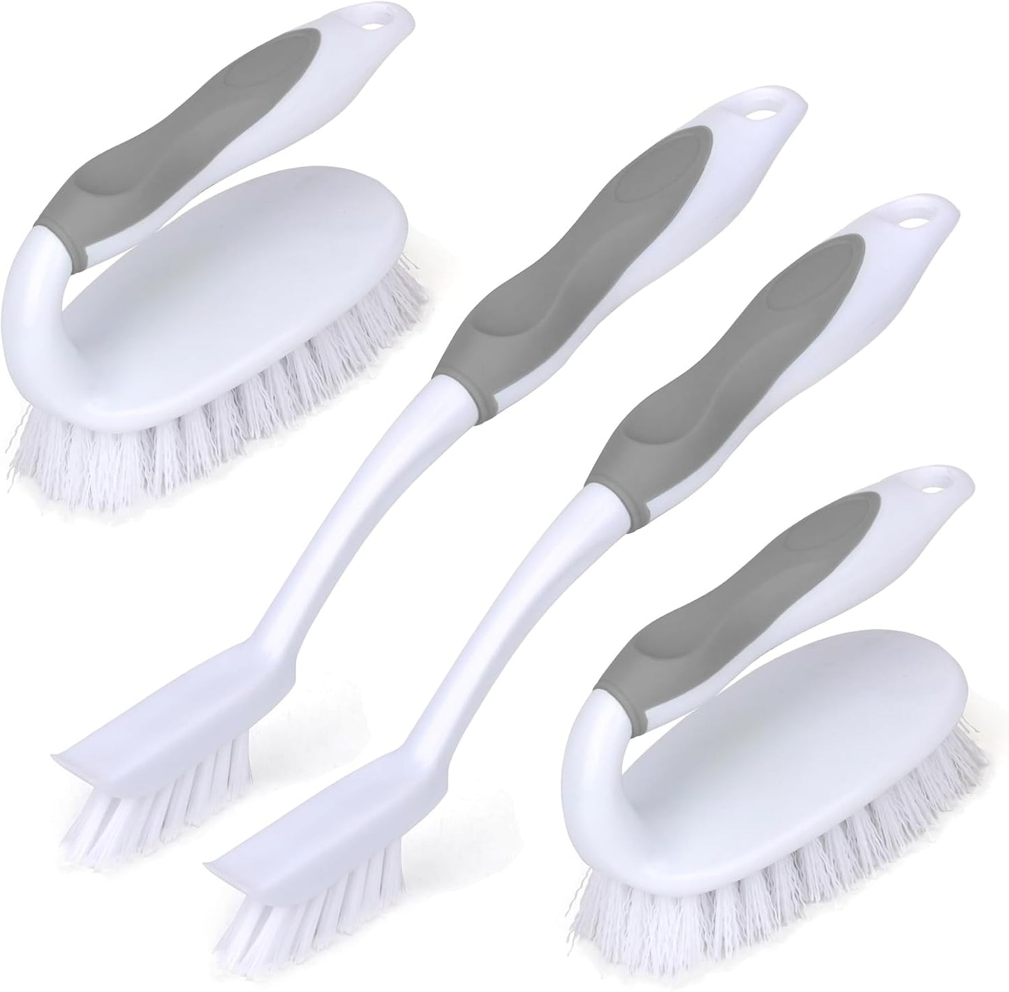 Scrub Brush Set, 4 Pack Deep Cleaning Brush Kit, Green | 2 Scrub Brush, 2 Tile & Grout Brush with Built-in Scraper, Household Commercial Scrubber for Floor, Shower, Pool Wall, Tub