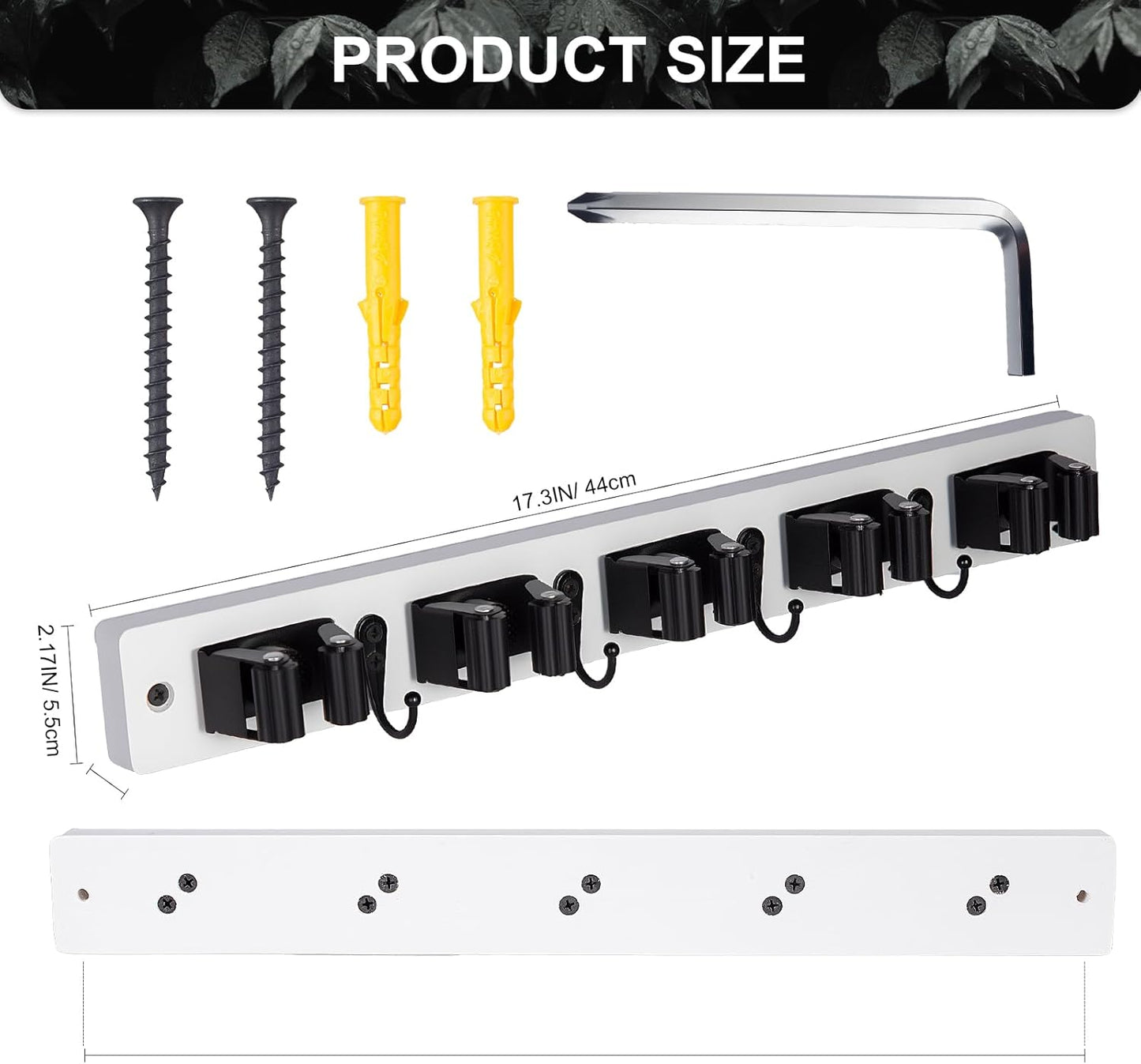 FunCee Broom Holder Wall Mount With 5 Slots & 4 Hooks，Rustic Wood Broom & Mop Hanger，Wall Mounted Garden & Garage Tool Storage Organizer Rack for Closet Laundry Room or Kitchen Wall Decor