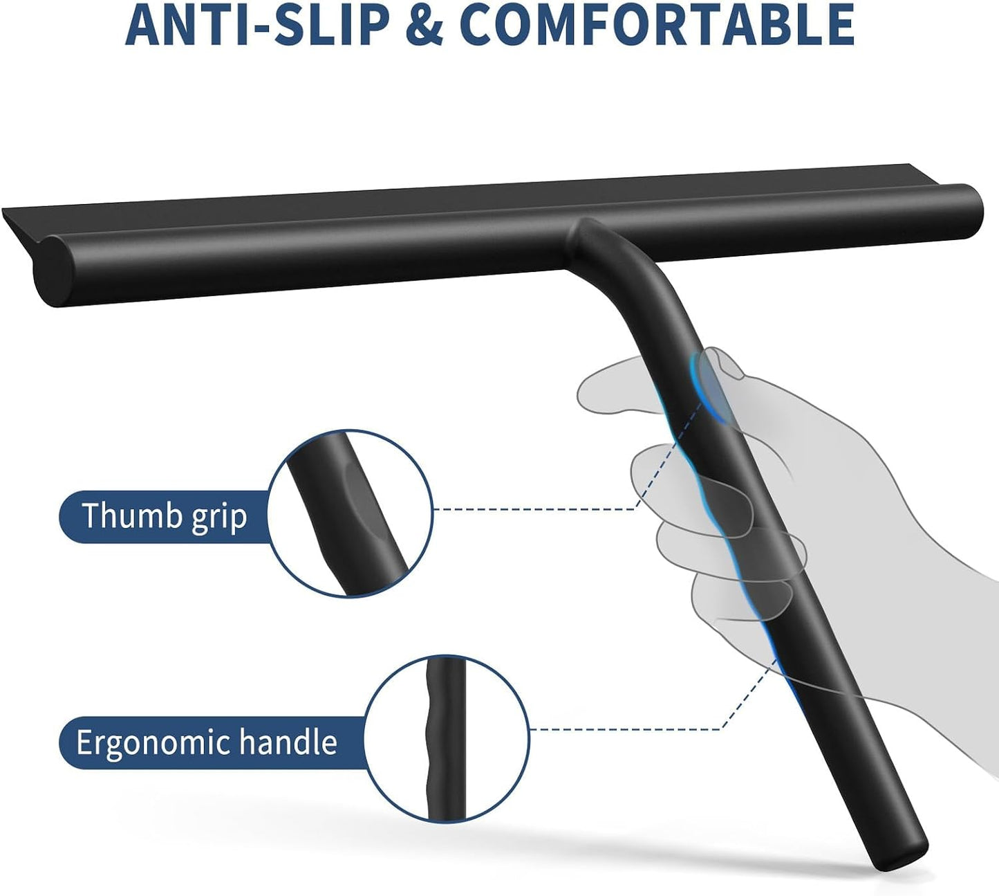 ecooe Shower Squeegee for Glass Doors,11" Shower Glass Cleaner | Silicone Streak-Free Wiper with Hanger and Stainless Steel Core for Bathroom, Kitchen & Car Windows, Black