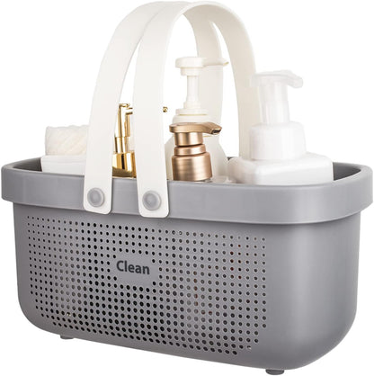 JiatuA Plastic Storage Basket with Handle Portable Shower Caddy Tote Organizer Basket Bin for Bathroom Kitchen Dorm Room Bedroom, Green | Sturdy Drainage Large Capacity Organizer Basket with Silicone Handles for Bathroom Kitchen Bedroom College Dorm
