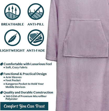 PAVILIA Fleece Blanket with Sleeves, Foot Pockets for Women Men Adults, Plush Wearable Blanket Throw Wrap, Warm Snuggle Blanket Robe, Cozy Gift Ideas Wife Mom, Dark Purple