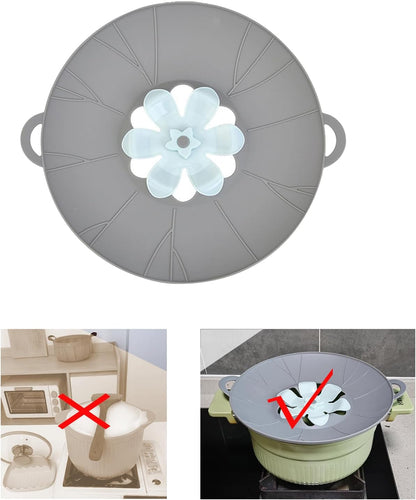 Spill Stopper Lid Cover, Boil Over Spill Stopper, Silicone Pot Lid, 10.24" Spill Stopper, Microwave Splatter Cover with Vents, Multi-Function Kitchen Tool (Yellow)