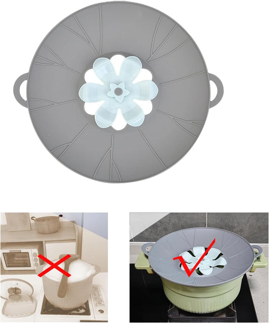 Spill Stopper Lid Cover, Boil Over Spill Stopper, Silicone Pot Lid, 10.24" Spill Stopper, Microwave Splatter Cover with Vents, Multi-Function Kitchen Tool (Yellow)