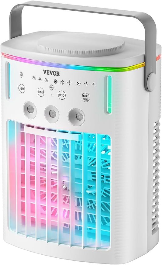 VEVOR Portable Air Conditioner, 4-in-1 Evaporative Air Cooler with Remote Control, 3-Speed Mini Air Conditioner with Timer, 3 Mist Levels, 1L Water Tank, 120° Oscillating Mini AC Fan for Desktop Home