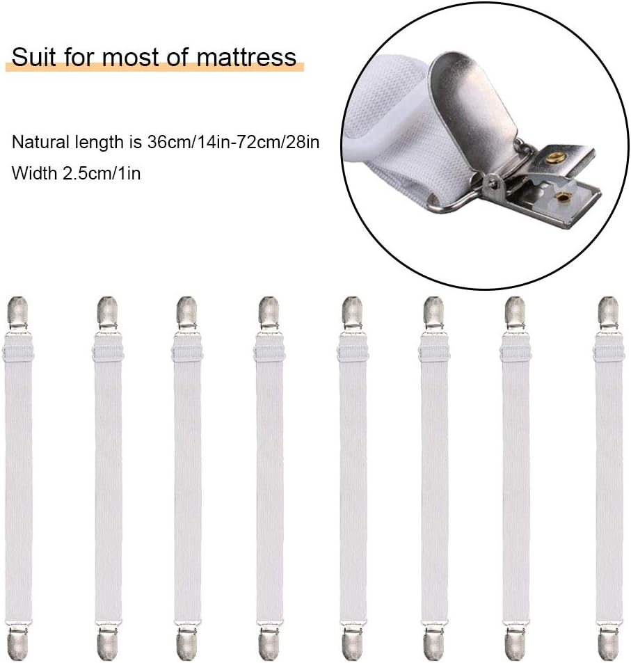 Adjustable Bed Sheet Straps Clips, Elastic Mattress Sheet Fasteners Holder and Suspenders, Grippers to Hold Sheet, Mattress, Sofa, Couch, Table Cloth, Ironing Board Cover, Black