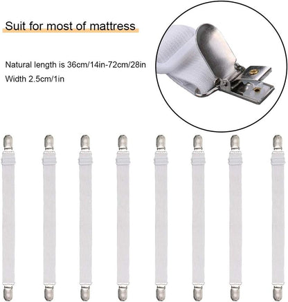 Adjustable Bed Sheet Straps Clips, Elastic Mattress Sheet Fasteners Holder and Suspenders, Grippers to Hold Sheet, Mattress, Sofa, Couch, Table Cloth, Ironing Board Cover, Black