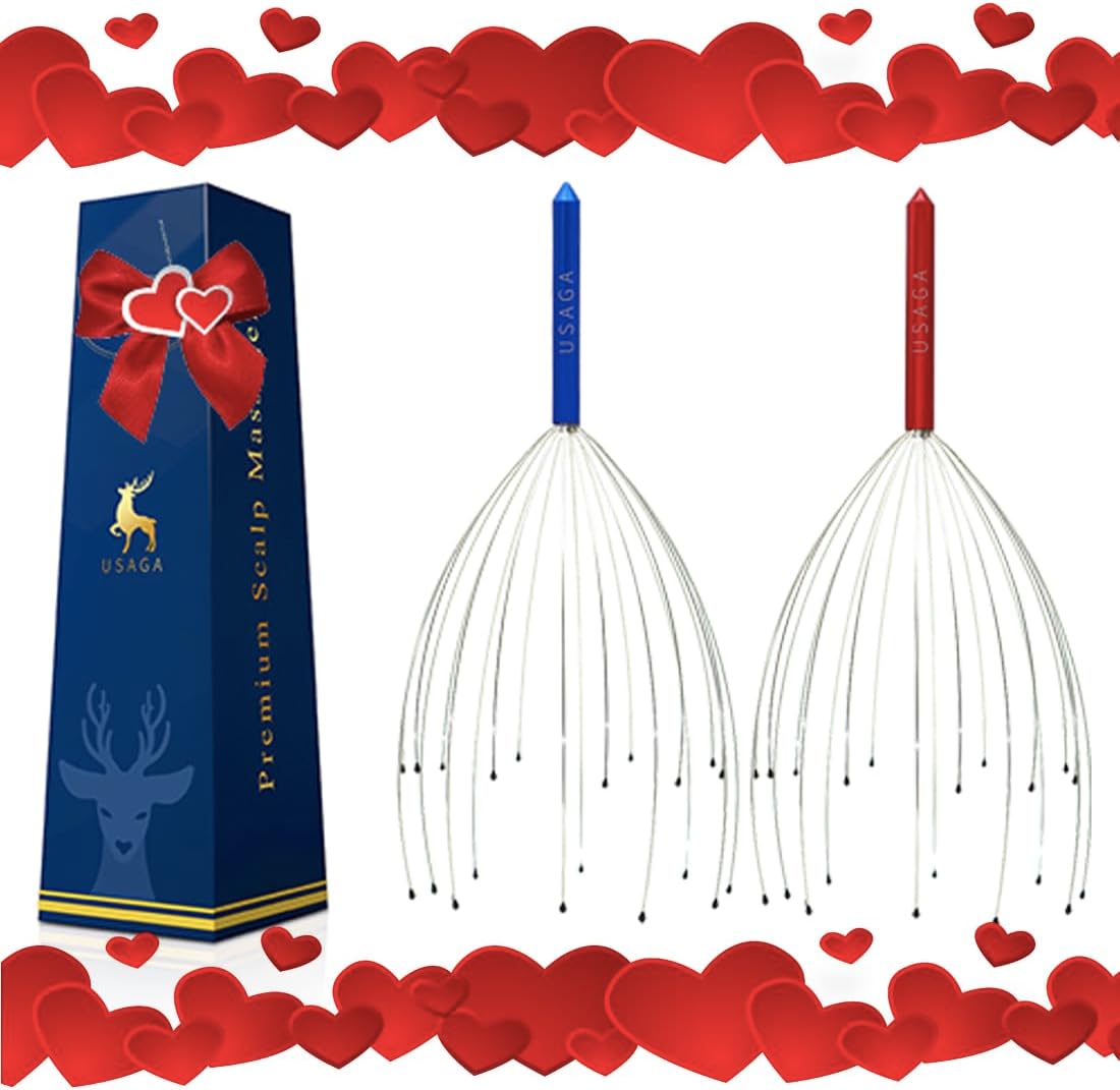 USAGA Head Massager Scalp Massager 20 Fingers Head Scratcher (Red & Blue)