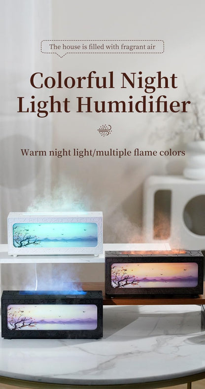 Fireplace Flame Essential Oil Diffuser, 280ml Aromatherapy Humidifier with Remote Control, 7 Color LED Lights, Ultrasonic Aroma Diffuser for Home Bedroom Office Yoga Spa, White