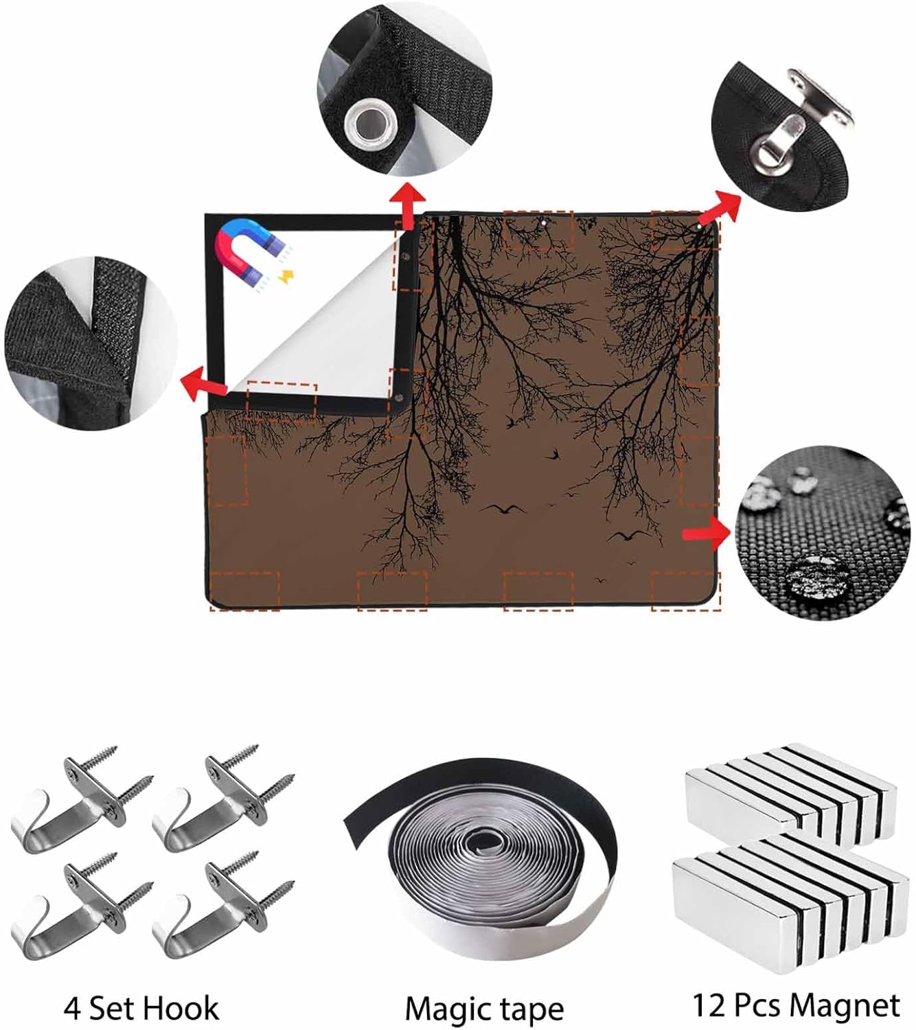 Magnetic Fireplace Cover Tree Branches Bird Fireplace Screen Decorative Brown Black Twigs Deadwood Insulation Fireplace Blocker Save Energy Fireplace Draft Stopper Covers for Living Room 45x34 Inch