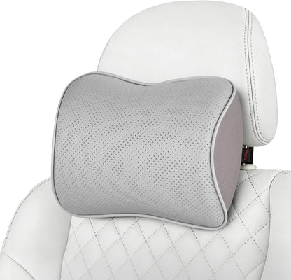 Aukee Car Headrest Pillow Memory Foam Car Neck Pillow with Adjustable Strap Soft Leather Headrest for Driving Home Office Black (1PC)