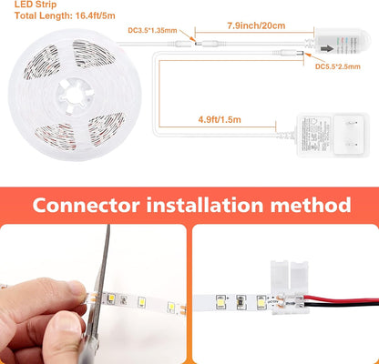 WOBANE 16.4ft Motion Sensor LED Strip with Remote,Warm White Tape Lighting | Dimmable LED Strip Lights for Kitchen, Under Cabinet, Bedroom, Shelf, Bed, PIR Function,Night Light,Adapter,3000K Warm White