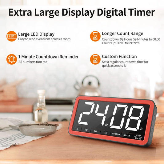 VOCOO Large 7.8" Digital Timer, Magnetic LED Timer for Kitchen & Classroom