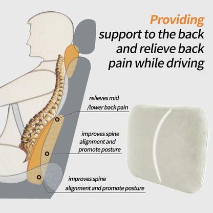 Lower Back Automotive Lumbar Support Pillow for Car Recliner Cushion Black | Soft Latex Memory Foam Suede, Home Office Chair Desk Accessories, Thin Waist Pain Relief, Driving Seat Relax, Ergonomic