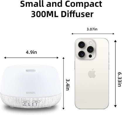 SEEDSEEL 300ML Essential Oil Diffuser with 7-Color LED Lights and Remote Control, Modern Minimalist Design, High-Efficiency Ultrasonic Mist Aromatherapy Diffuser for Home