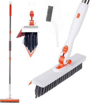 Grout Cleaning Brush with Adjustable Long Handle, V-Shaped Grout Scrub Brush for Tile Floors, 2 in 1 Stiff Bristle Scrub Brush for Crevice, Tile Line, Shower, Kitchen, Bathroom
