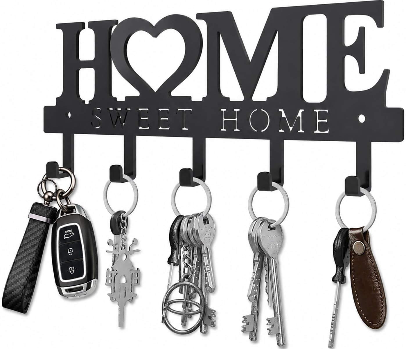 Key Holder Hooks Organizer Shelf Hanger Rack Wall Mounted Sweet Home Metal Decor Stylish and Practical for Entryway Front Door Kitchen Hallway Garage Mudroom Office Hardware Included Black