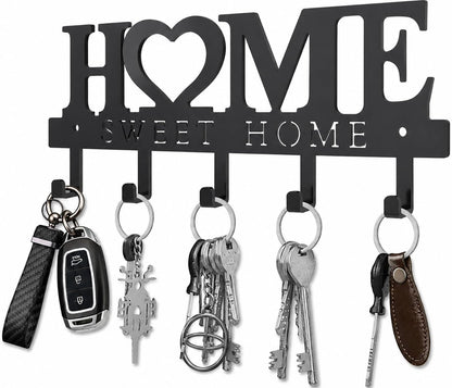 Key Holder Hooks Organizer Shelf Hanger Rack Wall Mounted Sweet Home Metal Decor Stylish and Practical for Entryway Front Door Kitchen Hallway Garage Mudroom Office Hardware Included Black