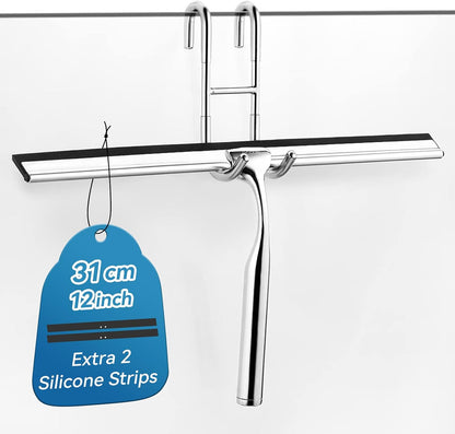 ecooe Shower Squeegee for Glass Doors,11" Shower Glass Cleaner | Silicone Streak-Free Wiper with Hanger and Stainless Steel Core for Bathroom, Kitchen & Car Windows, Black