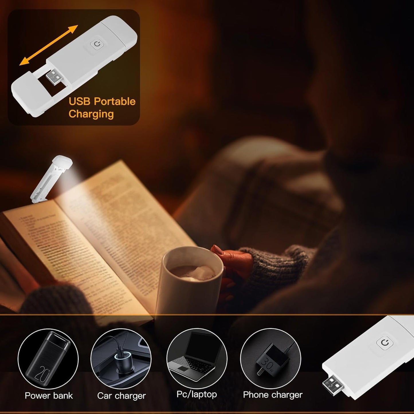 KunHe 10 Pack USB Rechargeable Book Light Bulk for Reading at Night in Bed LED Reading Lights with Clip for Kids & Adults Bulk Gift for Book Lovers
