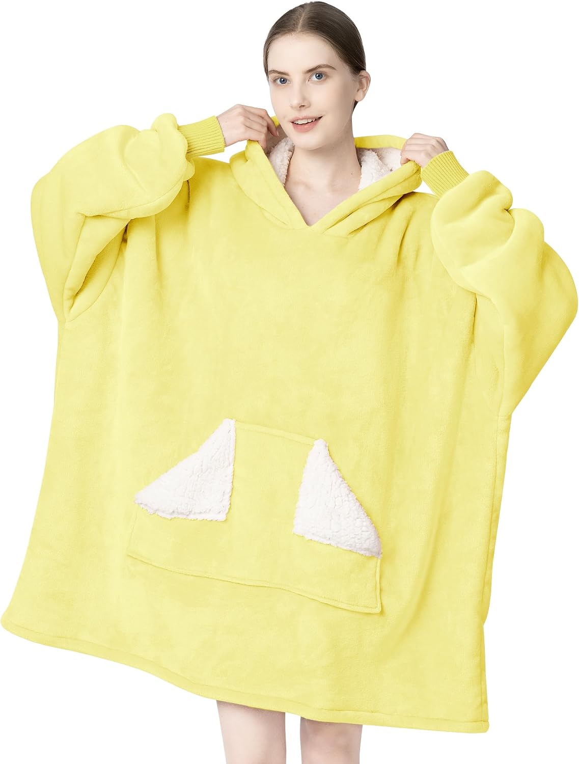 Wearable Blanket Hoodie, Oversized Sherpa Fleece Sweatshirt Blanket with Giant Hood Pocket and Sleeves for Adult, Warm & Cozy Grey Blanket Gifts for Women