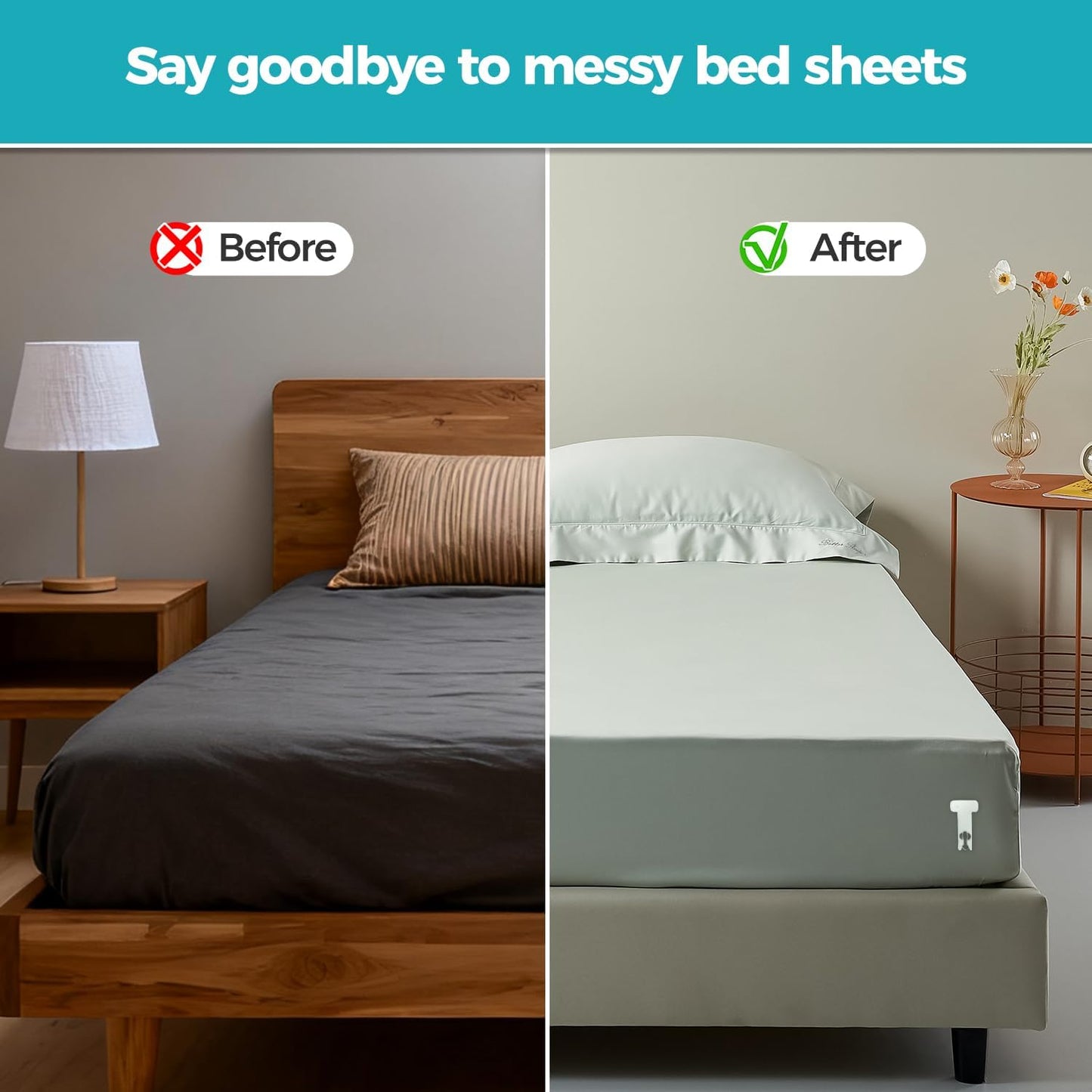 Bed Sheet Holders for Corners, 4 Pcs Adjustable Fitted Mattress Holders Organizer Clips Keep Sheets Firm & Tight in Place for All Bed Sizes (White)