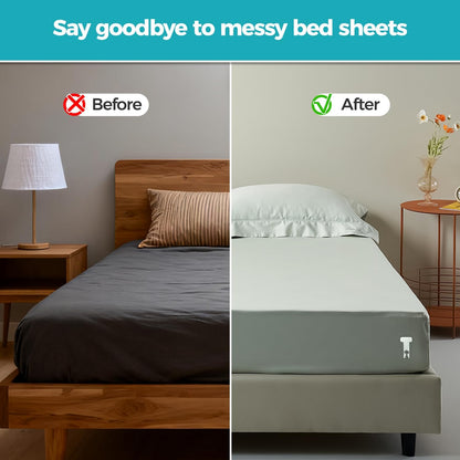 Bed Sheet Holders for Corners, 4 Pcs Adjustable Fitted Mattress Holders Organizer Clips Keep Sheets Firm & Tight in Place for All Bed Sizes (White)