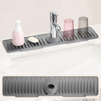 15.75 Inch Kitchen Sink Faucet Mat, Sink Protector&Splash Guard | Silicone, 10°Slope, Fast Self-draining, Snap Lock Fit, for Kitchen and Bathroom Countertop -15.75"x 5.51"