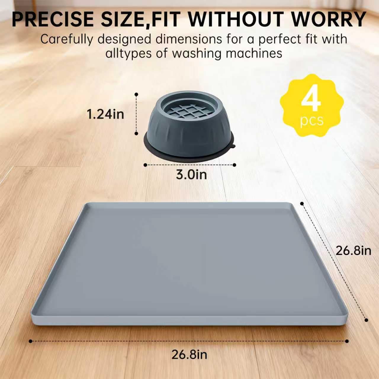 Washing Machine Drain Pan, 27x27 Inch Silicone Mat with Raised Edge | Waterproof Leak Protector Tray for Under Washer and Dryer, Anti-Slip and Foldable Laundry Room Mat