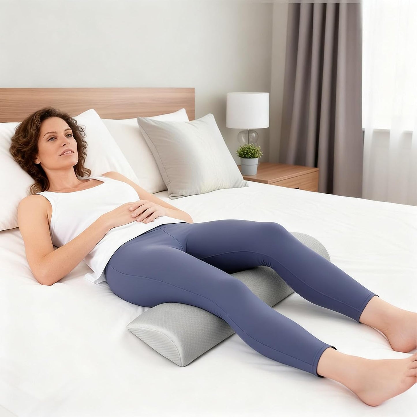 Half Moon Knee Pillow, Memory Foam Leg Elevation Pillow for Legs and Feet, Foot Rest Pillow for Sleeping and Back Support, 15.7 x 7.1 x 2 in / 9 x 7.5 x 6.5 cm, Silver Gray