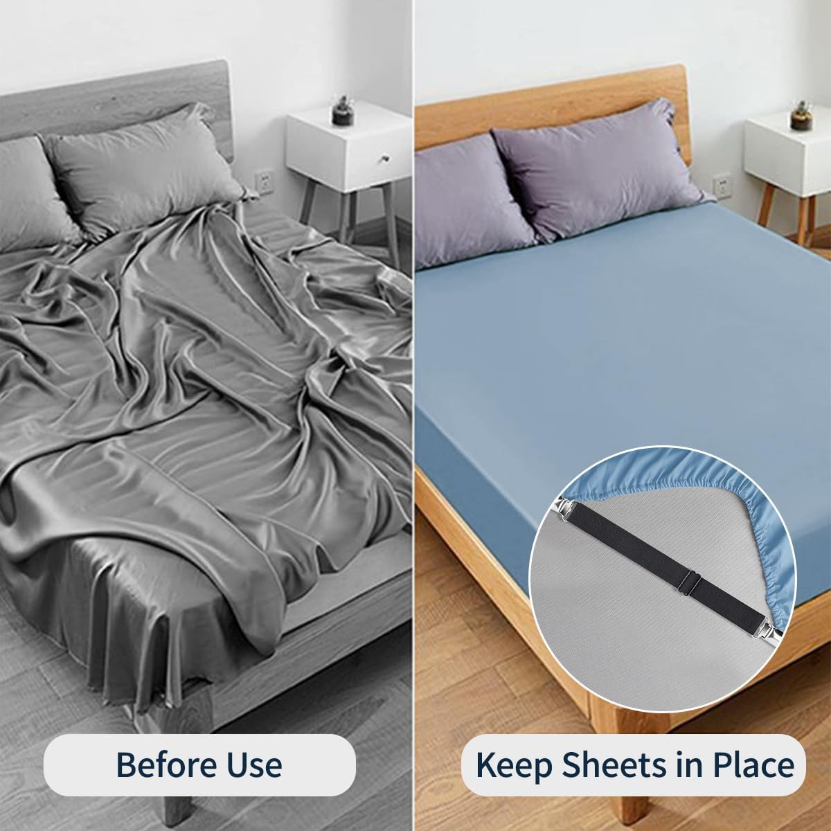 Sopito Sheet Straps, Adjustable Elastic Bed Sheet Holder, 4pcs White | Keep Sheet Firm & Tight, Non-Slip Strong Gripping Sheet Clips, Max Stretch 26.8'' for Crib to King Size Bed, Easy to Install