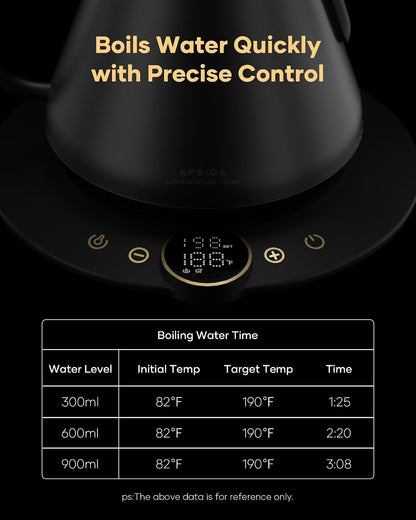 Cocinare Gooseneck Electric Kettle, ±1°F Precise Temperature Control, 1500W Fast Heating, Pour Over Coffee & Tea Kettle with Brew Timer & Keep Warm, Stainless Steel, 0.9L (Matte Black)