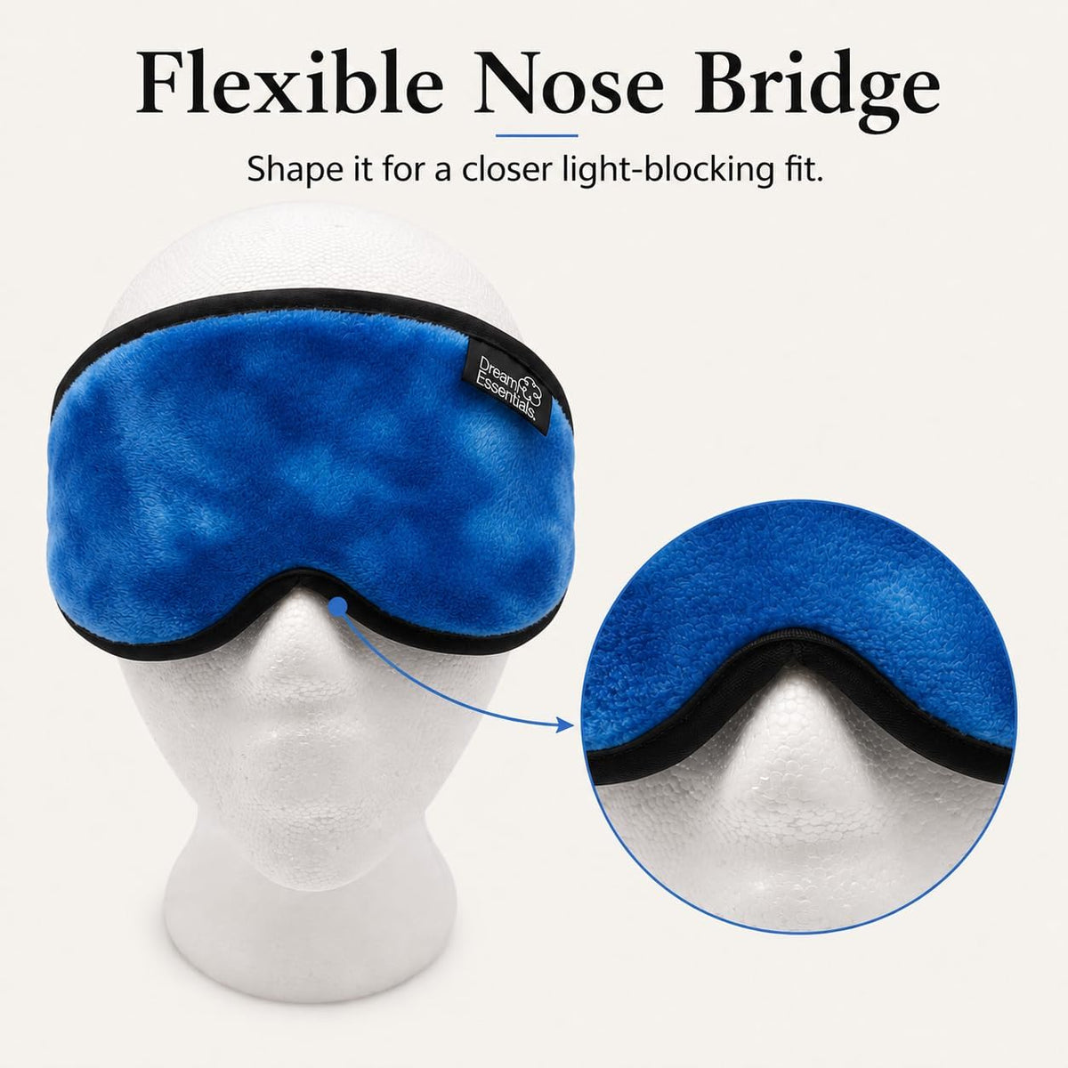Dream Essentials Utopia Blackout Sleep Mask with Wide Cradle Band, Adjustable Plush Eye Mask for Side Sleepers, Flexible Nose Bridge, Handmade in USA, Travel & Naps