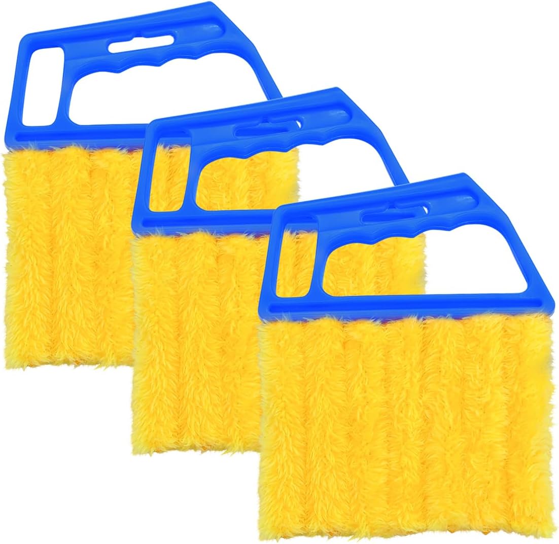 3PCS 6.3 Inch 7-Finger Microfiber Vent Cleaning Brushes, Orange | PP handles, detachable washable cloths, reusable design, reaches narrow grille gaps, automotive cleaning tools